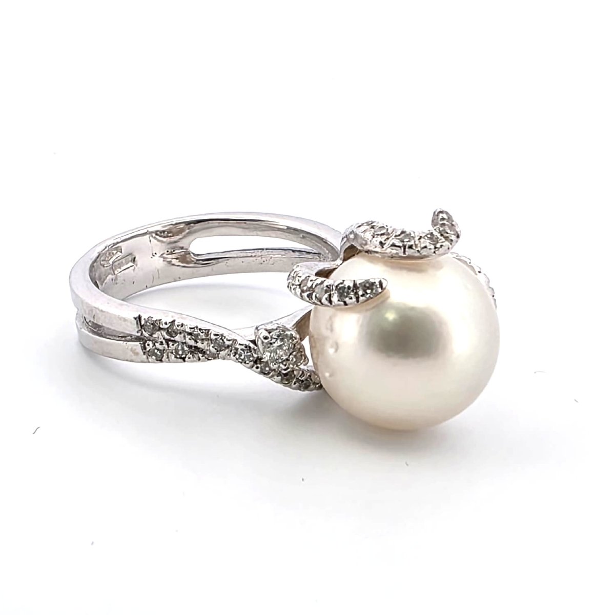 Anello in oro bianco 18kt con perla naturale diamanti-photo-2