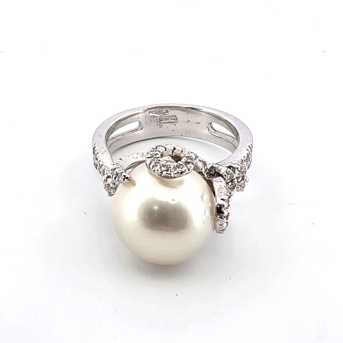 Anello in oro bianco 18kt con perla naturale diamanti-photo-3