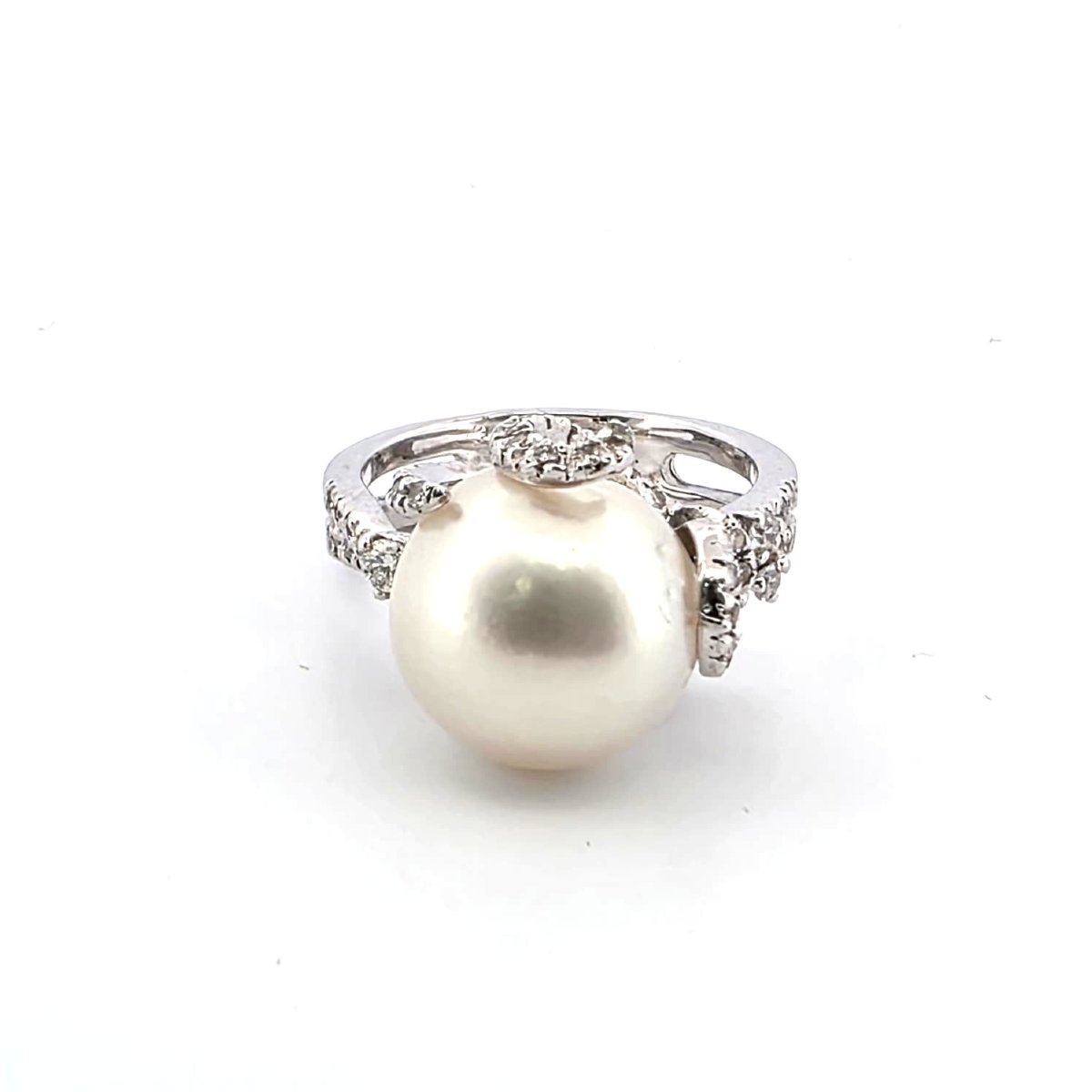 Anello in oro bianco 18kt con perla naturale diamanti-photo-4