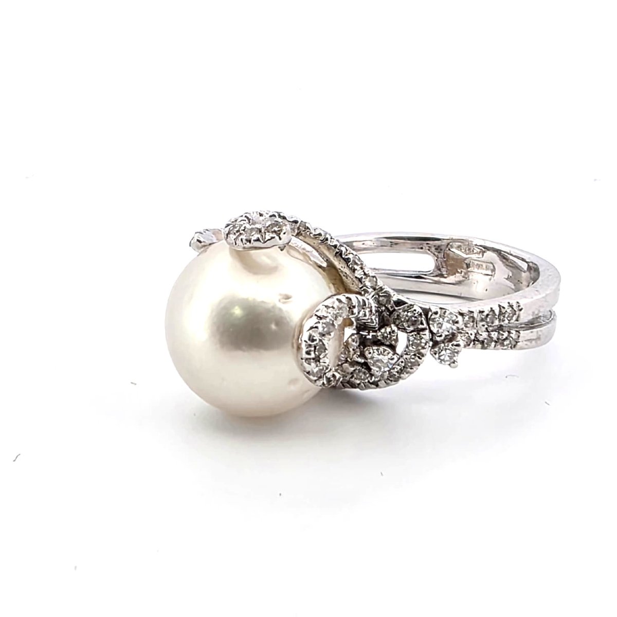 Anello in oro bianco 18kt con perla naturale diamanti-photo-2