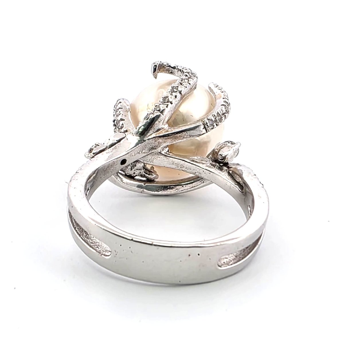 Anello in oro bianco 18kt con perla naturale diamanti-photo-3