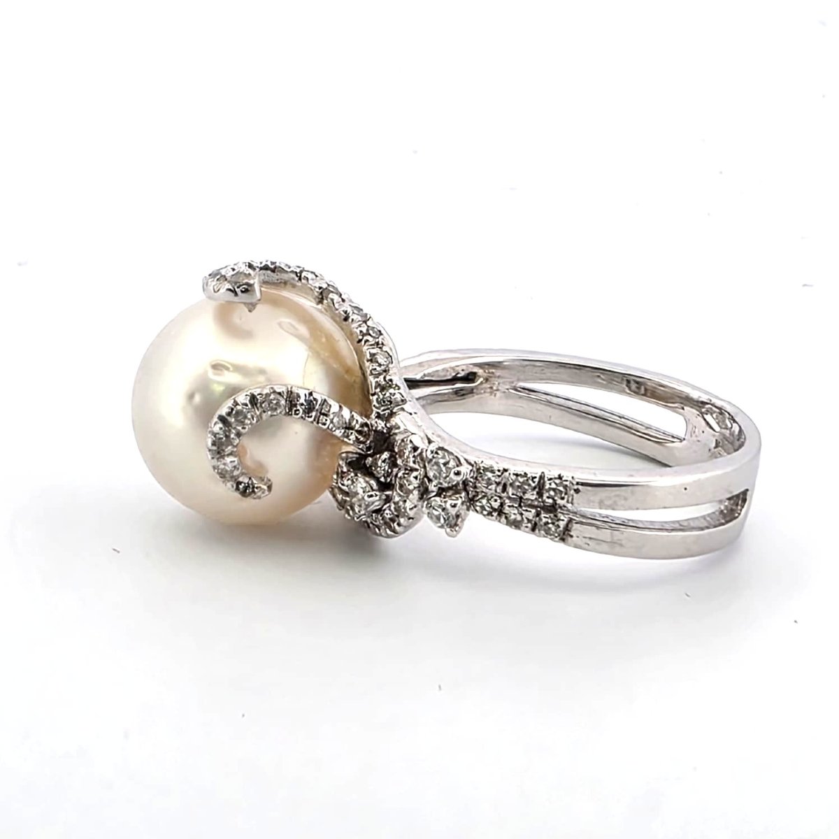 Anello in oro bianco 18kt con perla naturale diamanti-photo-4