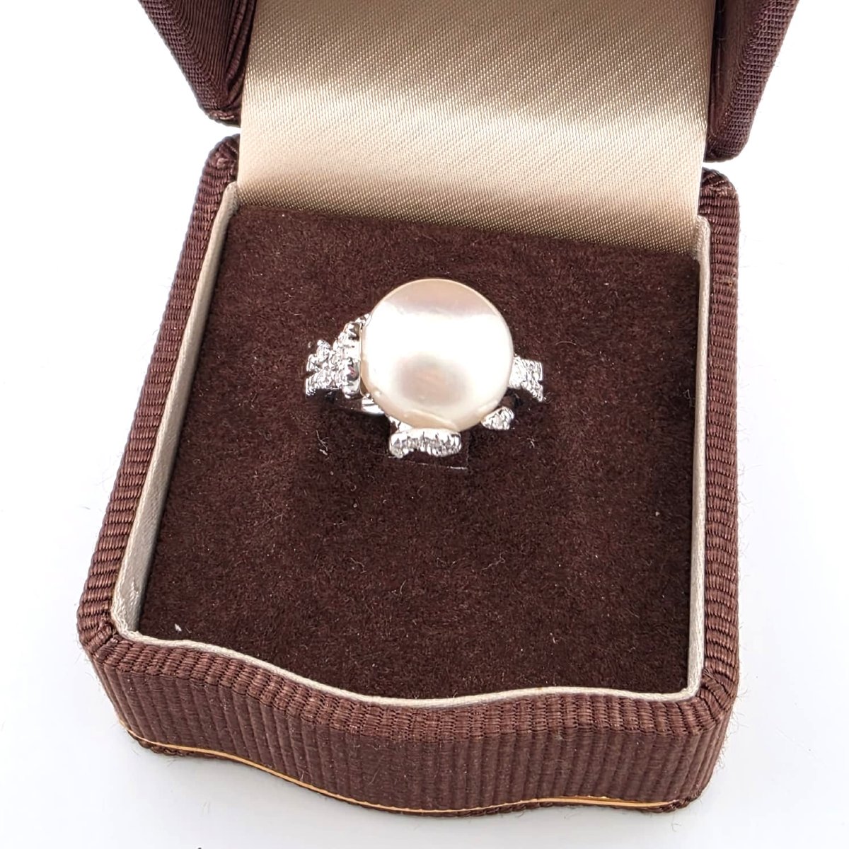 Anello in oro bianco 18kt con perla naturale diamanti-photo-5