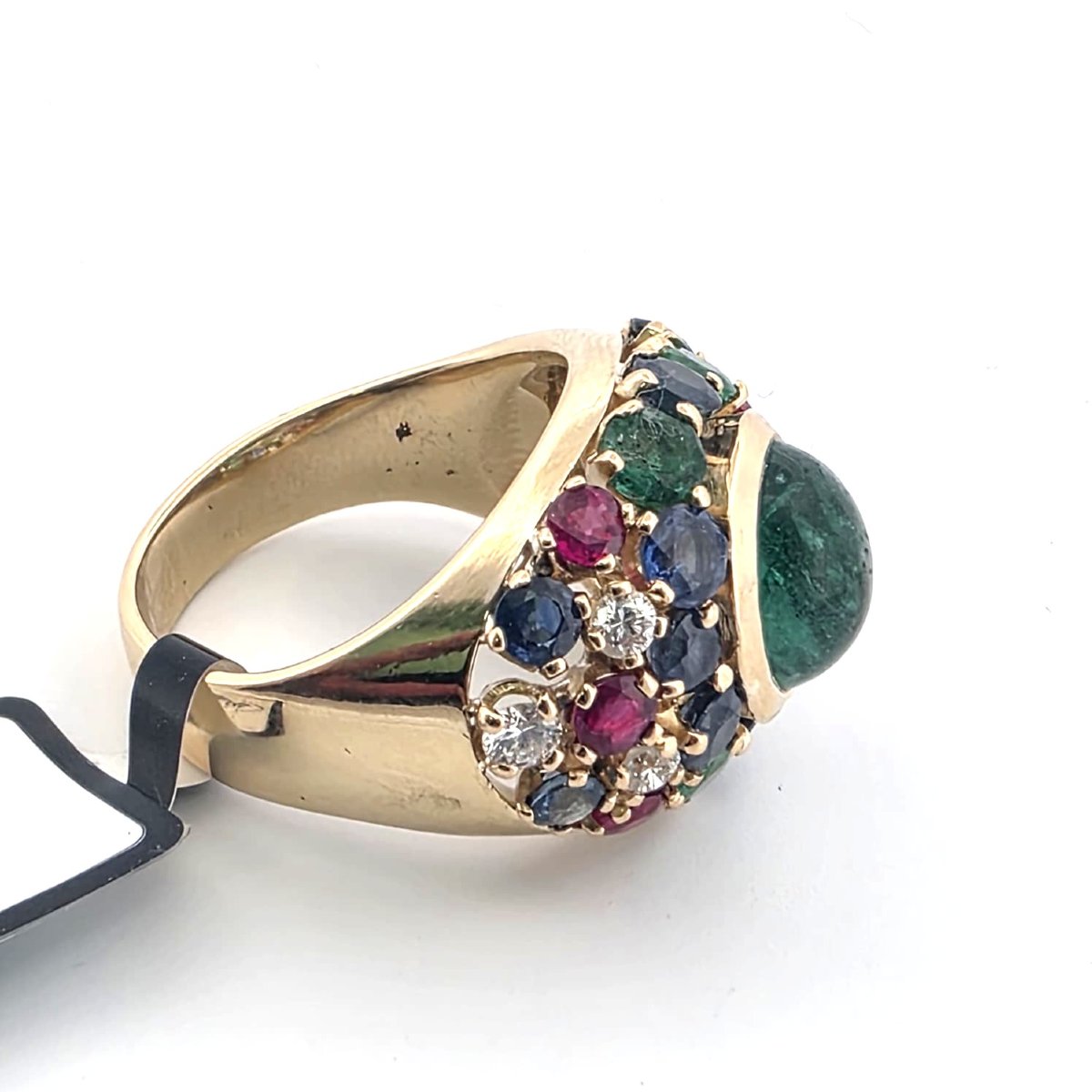 Anello anni 80'/90' in oro giallo 18kt con smeraldo centrale e miscela di pietre preziose a con-photo-5