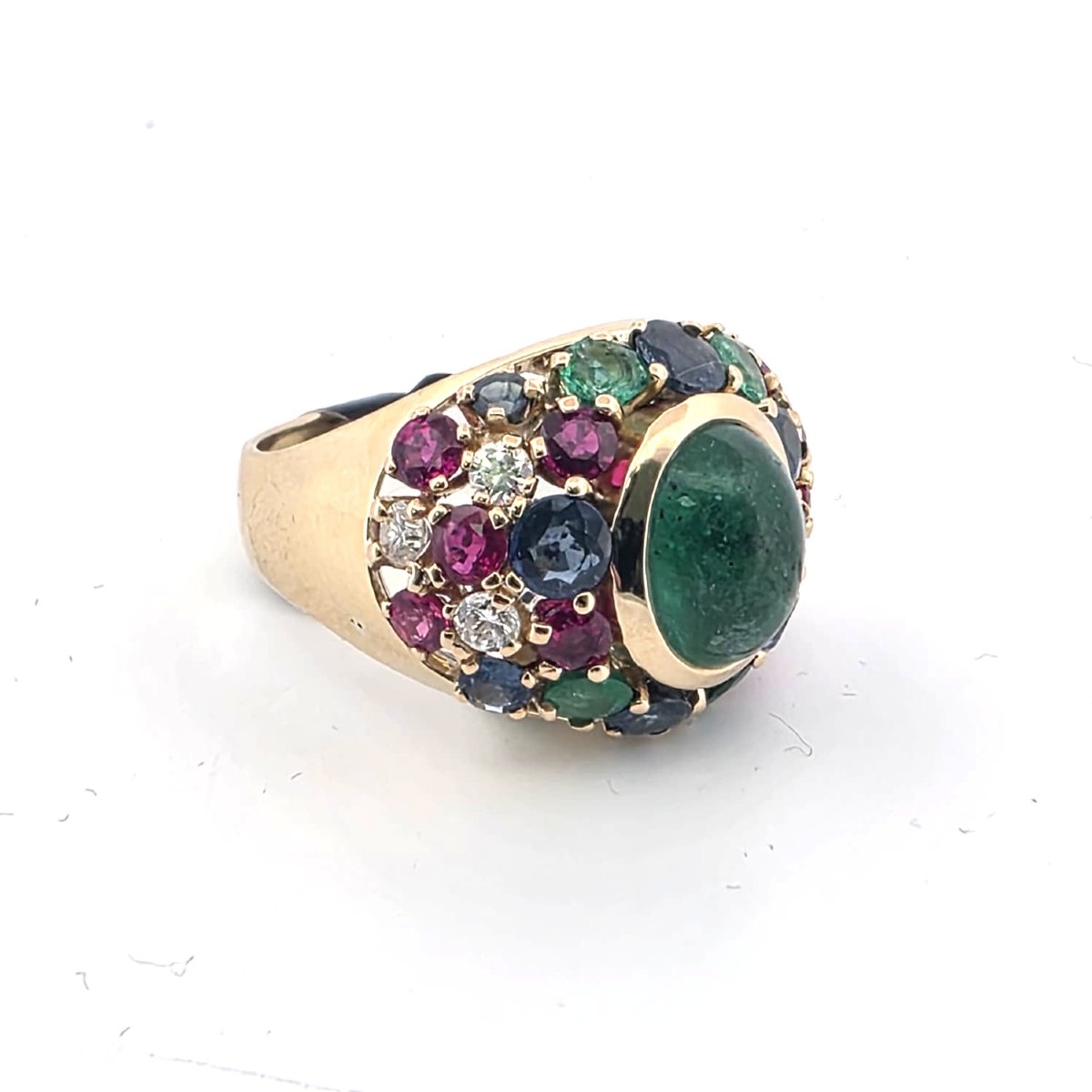 Anello anni 80'/90' in oro giallo 18kt con smeraldo centrale e miscela di pietre preziose a con-photo-6