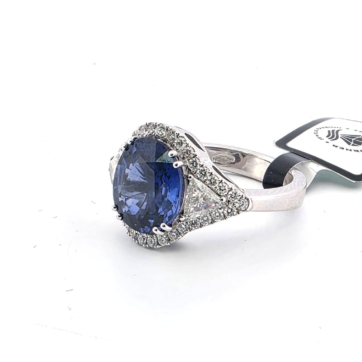 Anello in platino con zaffiro ceylon e diamanti-photo-2