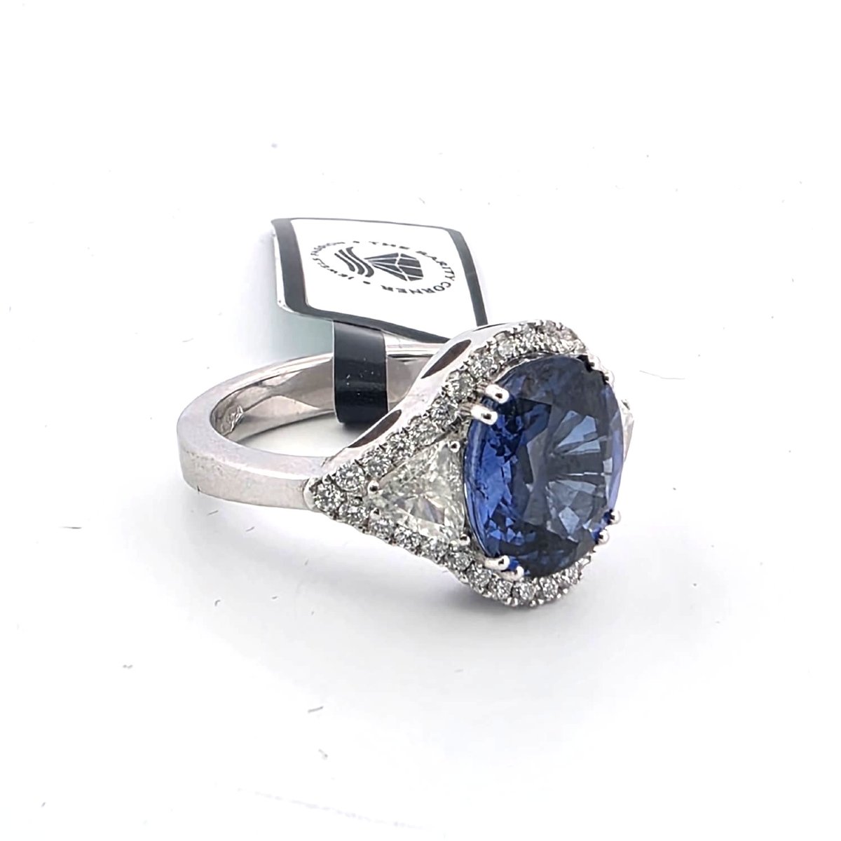 Anello in platino con zaffiro ceylon e diamanti-photo-4