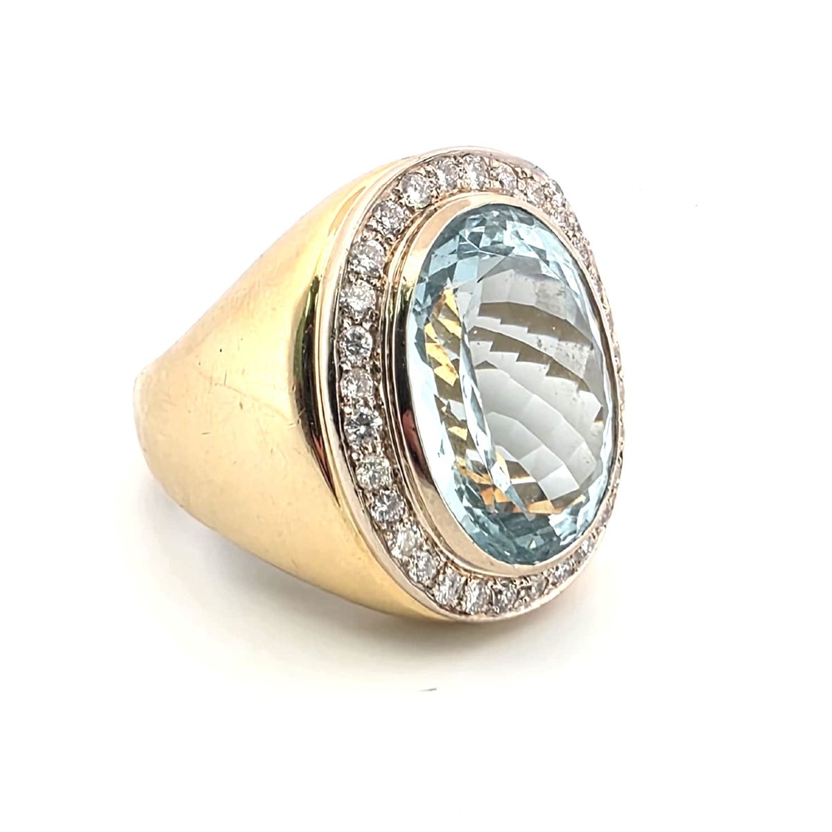 Anello in oro giallo 18kt con acquamarina e diamanti Peso Gr 28,50 Corona 27.00 mm x -photo-2