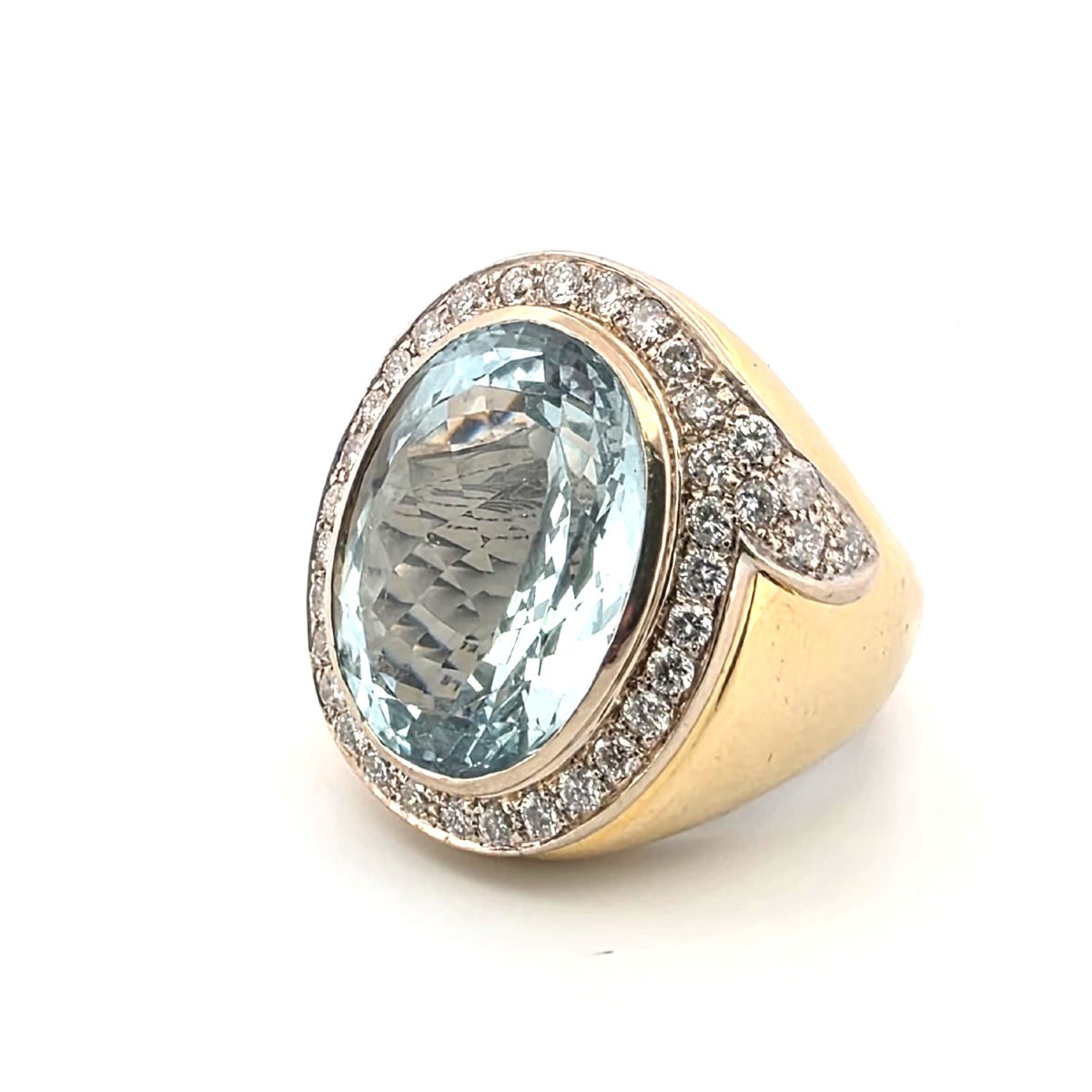 Anello in oro giallo 18kt con acquamarina e diamanti Peso Gr 28,50 Corona 27.00 mm x -photo-3