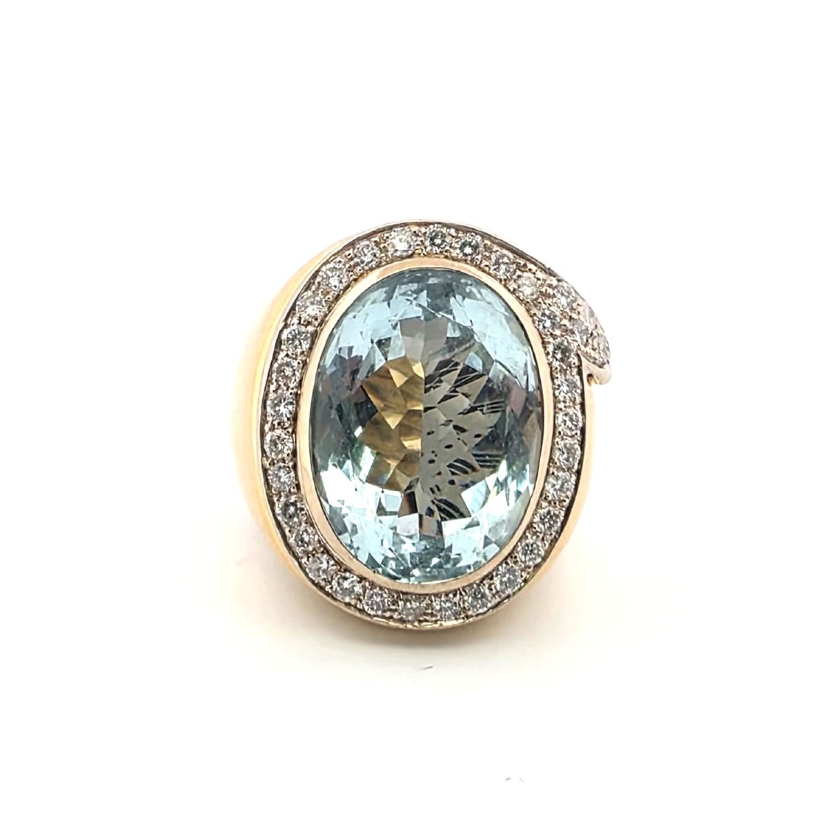 Anello in oro giallo 18kt con acquamarina e diamanti Peso Gr 28,50 Corona 27.00 mm x -photo-4
