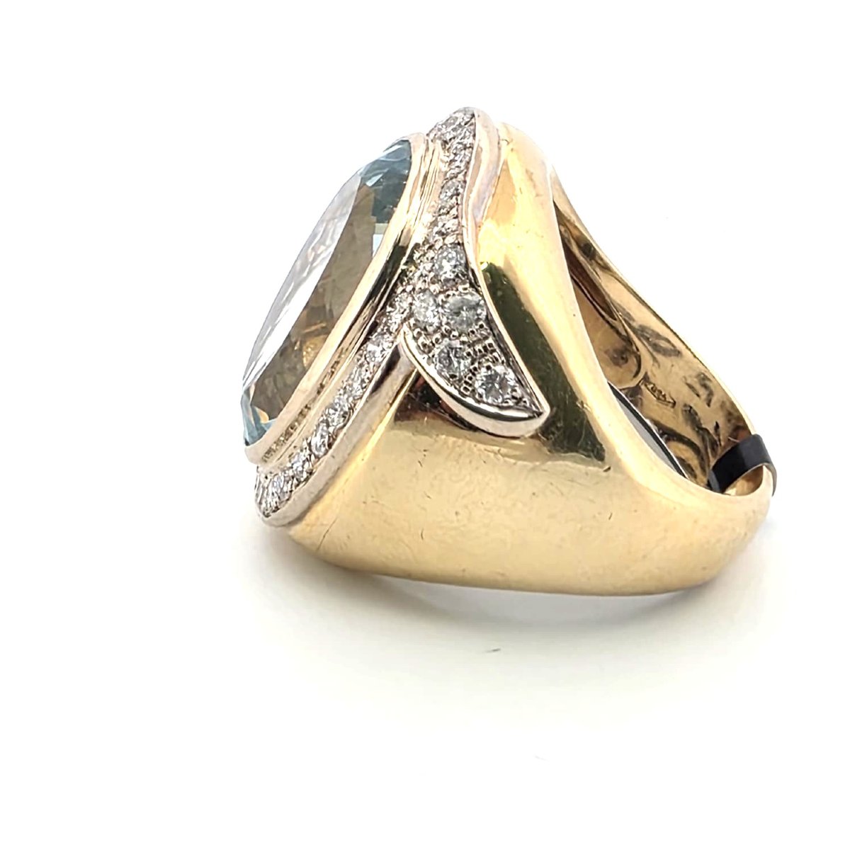 Anello in oro giallo 18kt con acquamarina e diamanti Peso Gr 28,50 Corona 27.00 mm x -photo-2