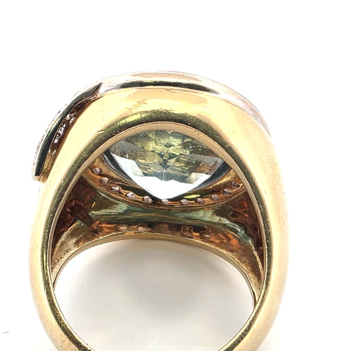 Anello in oro giallo 18kt con acquamarina e diamanti Peso Gr 28,50 Corona 27.00 mm x -photo-3