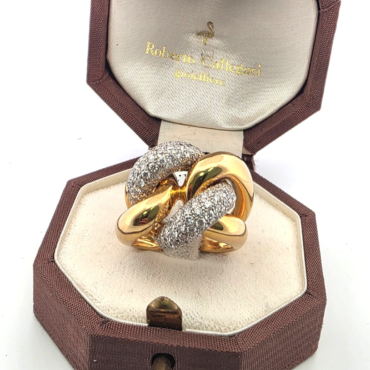 Anello a maglia morbida in oro bianco e giallo 18kt