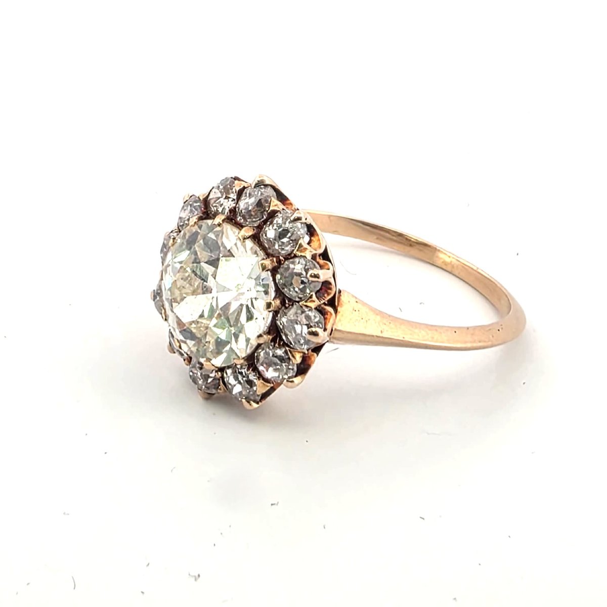 Anello vittoriano in oro giallo 18kt con diamante centrale e diamanti a contorno-photo-3