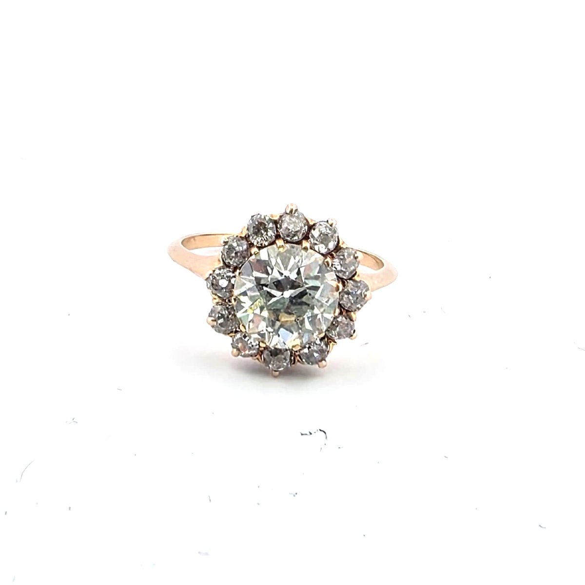 Anello vittoriano in oro giallo 18kt con diamante centrale e diamanti a contorno-photo-1