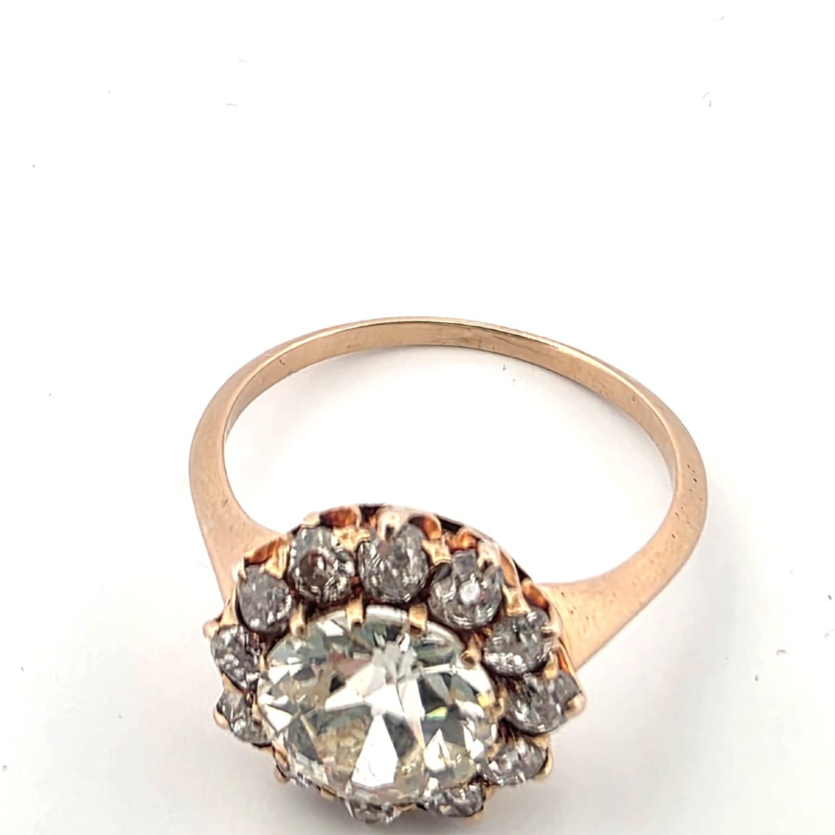 Anello vittoriano in oro giallo 18kt con diamante centrale e diamanti a contorno-photo-3
