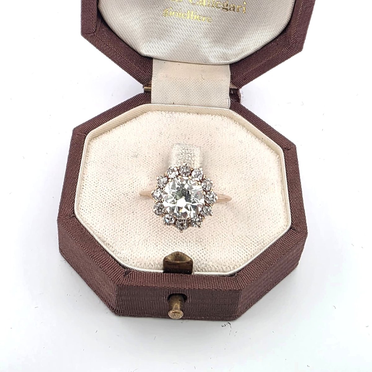 Anello vittoriano in oro giallo 18kt con diamante centrale e diamanti a contorno-photo-6