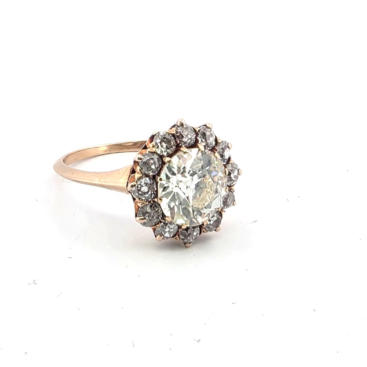 Anello vittoriano in oro giallo 18kt con diamante centrale e diamanti a contorno-photo-7