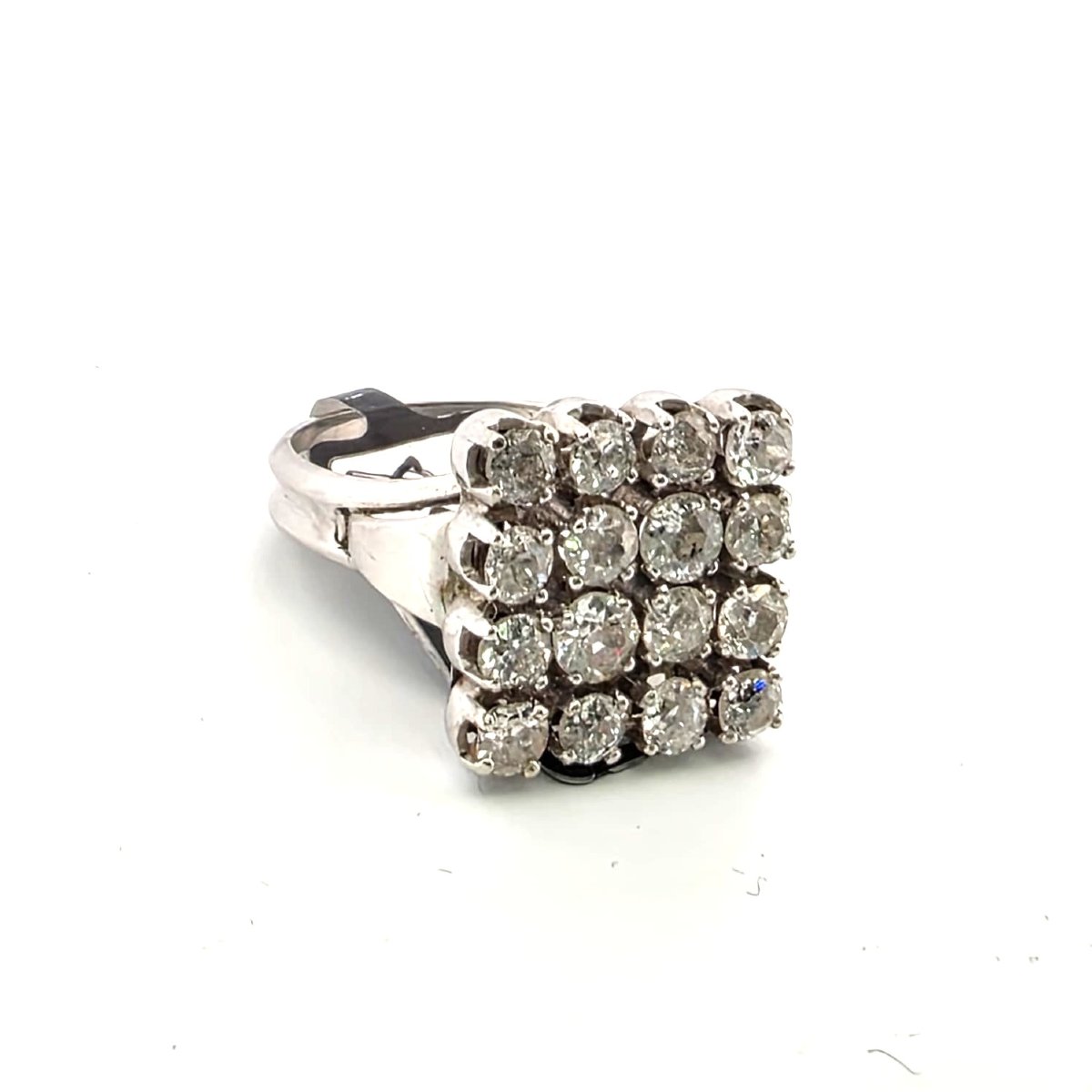 Anello vintage a scacchiera in oro bianco 18kt e diamanti-photo-4