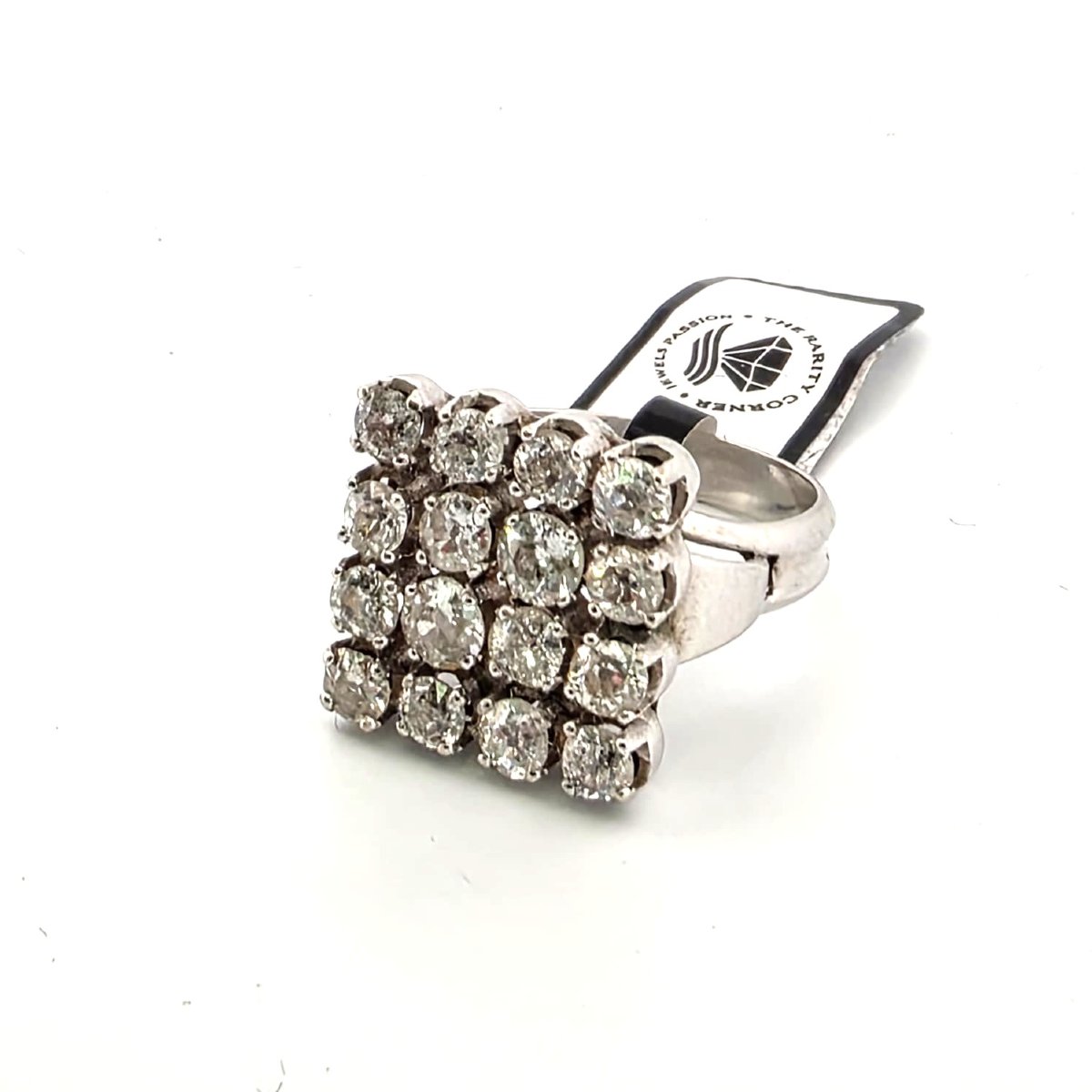 Anello vintage a scacchiera in oro bianco 18kt e diamanti-photo-5