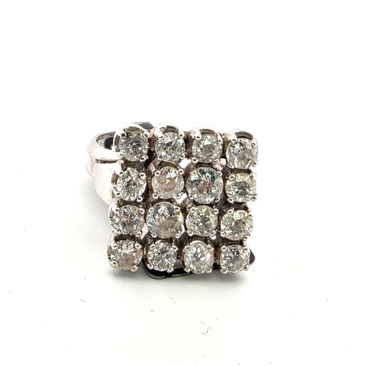 Anello vintage a scacchiera in oro bianco 18kt e diamanti-photo-6