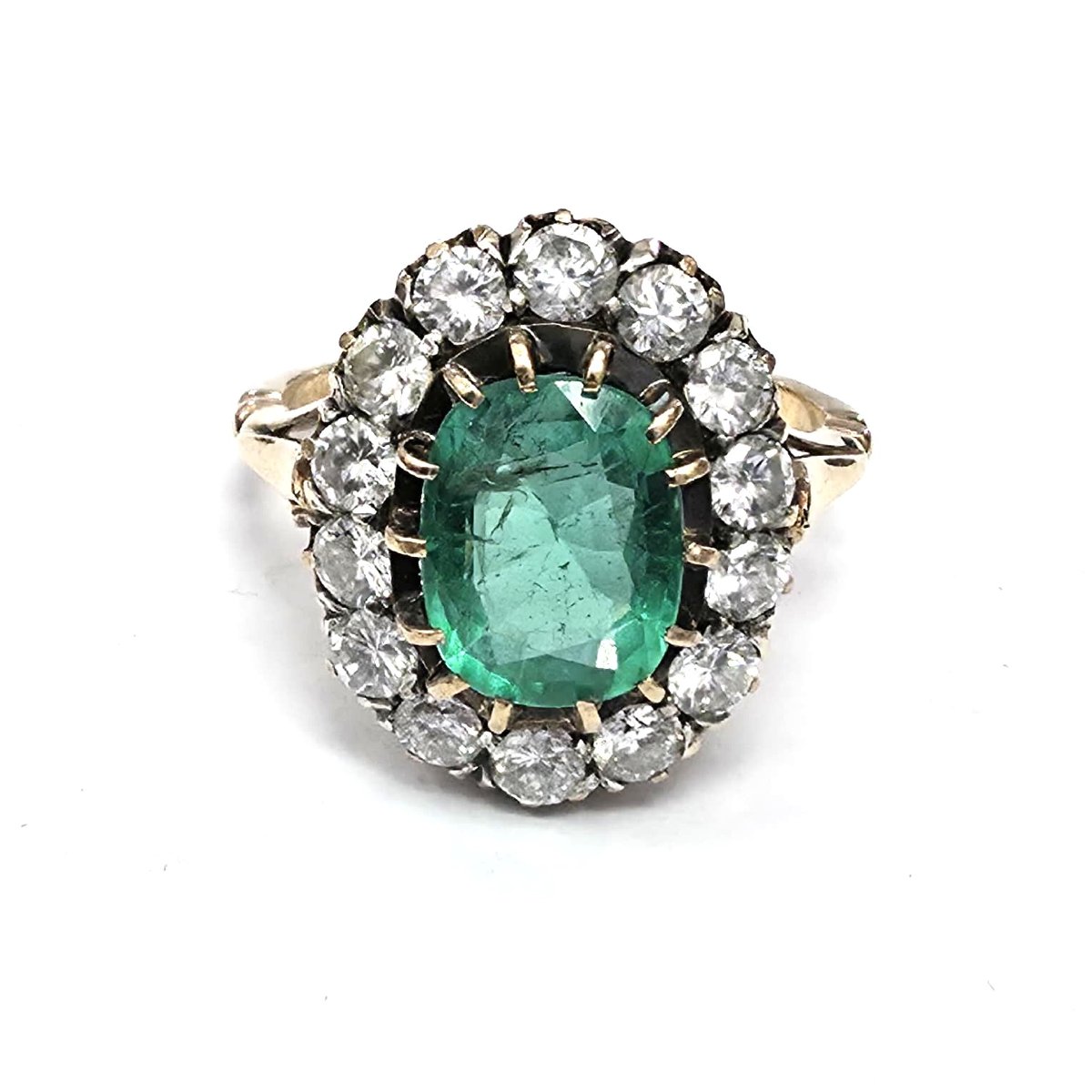 Anello in oro giallo 18kt con diamanti e smeraldo-photo-4