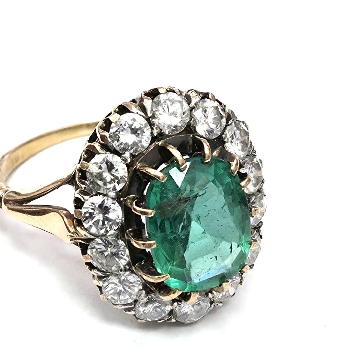 Anello in oro giallo 18kt con diamanti e smeraldo-photo-4