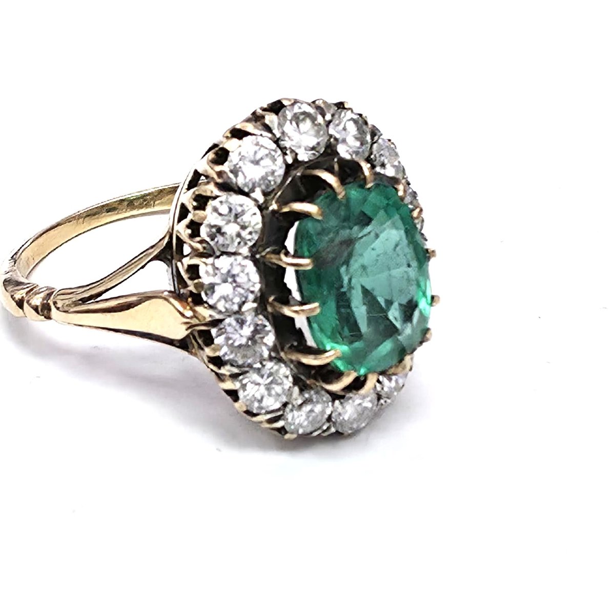 Anello in oro giallo 18kt con diamanti e smeraldo-photo-6