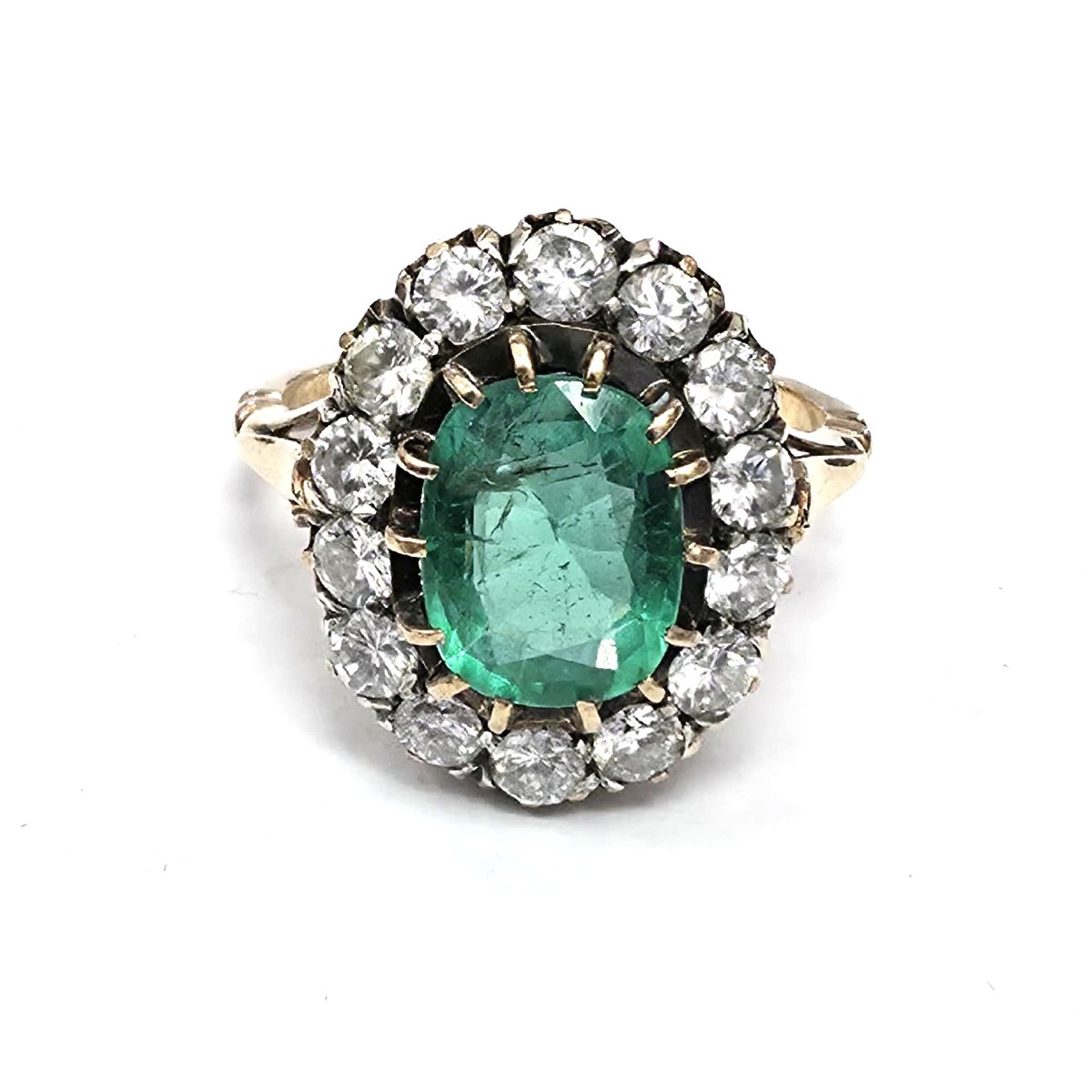 Anello in oro giallo 18kt con diamanti e smeraldo