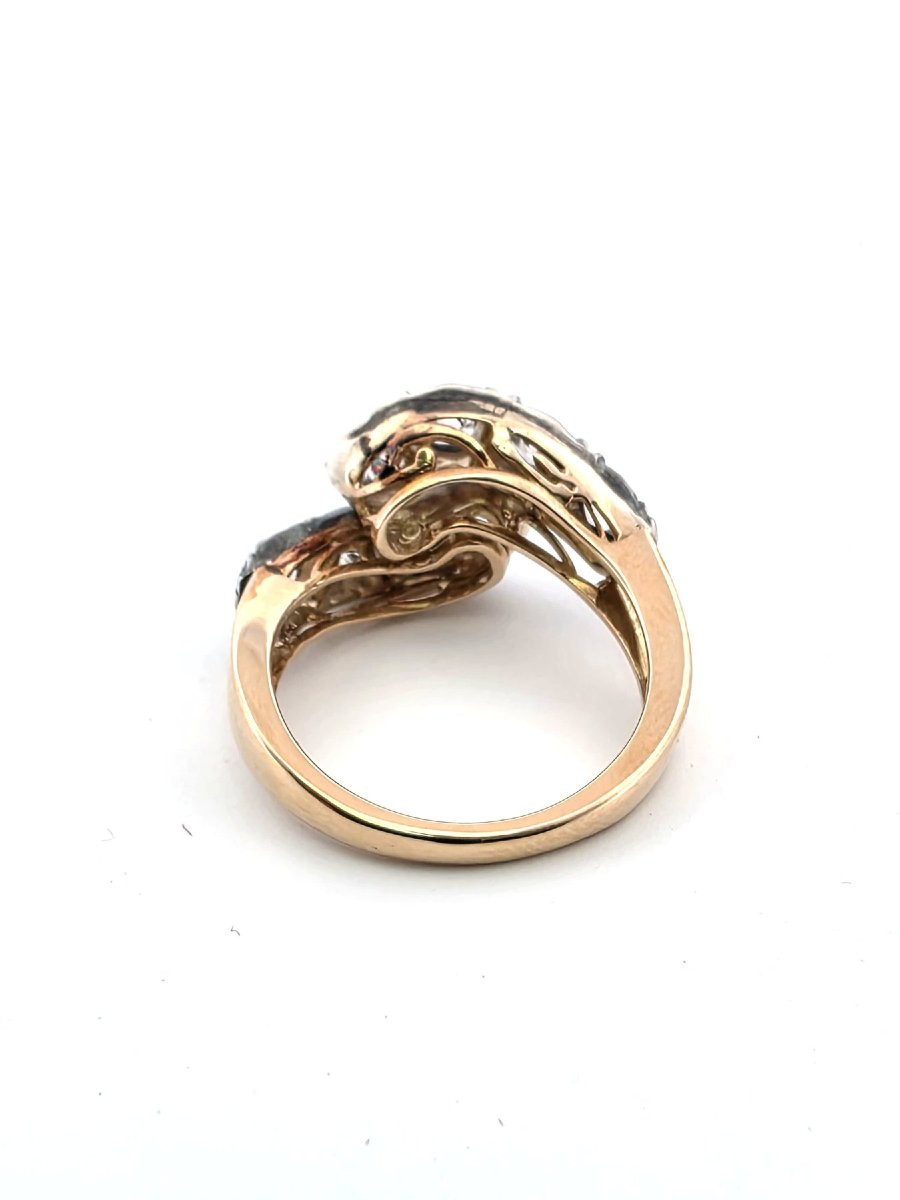 Anello in oro basso e argento con diamanti taglio vecchio-photo-2