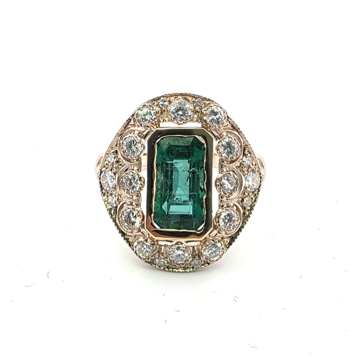 Anello in oro giallo 18kt con smeraldo e diamanti-photo-4