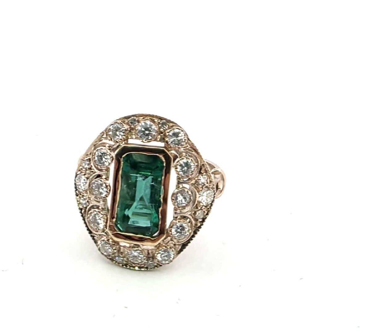 Anello in oro giallo 18kt con smeraldo e diamanti-photo-5