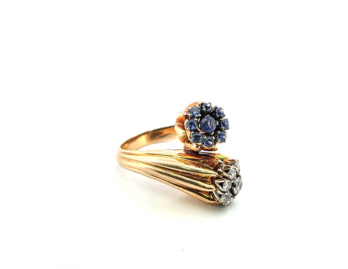 Anello in oro giallo 18kt con diamanti e zaffiri-photo-2