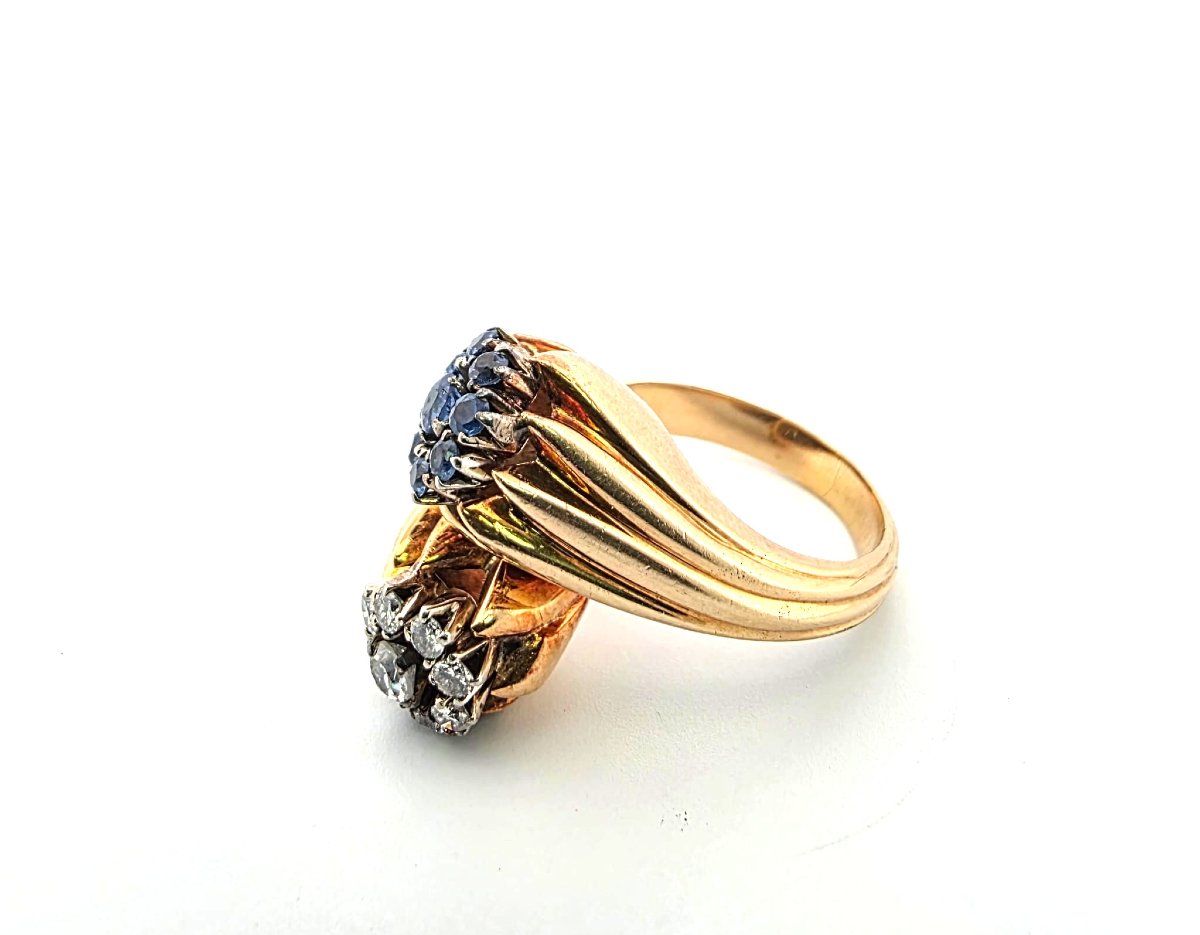 Anello in oro giallo 18kt con diamanti e zaffiri-photo-3