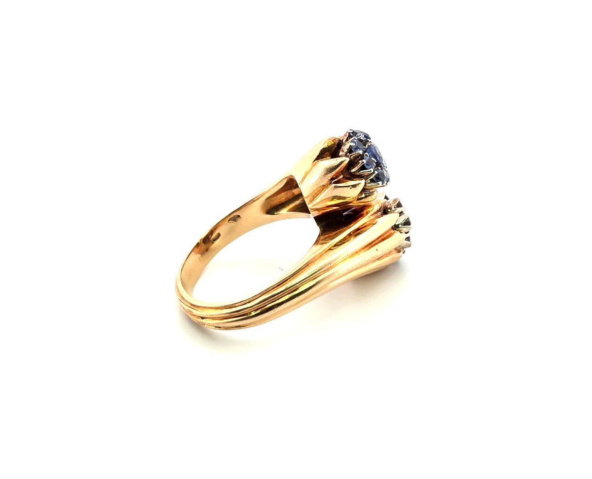 Anello in oro giallo 18kt con diamanti e zaffiri-photo-3