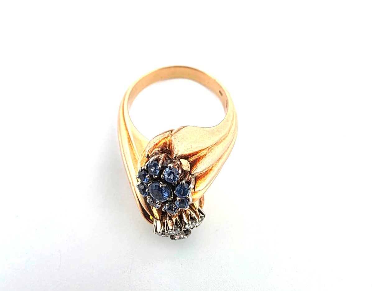 Anello in oro giallo 18kt con diamanti e zaffiri-photo-4