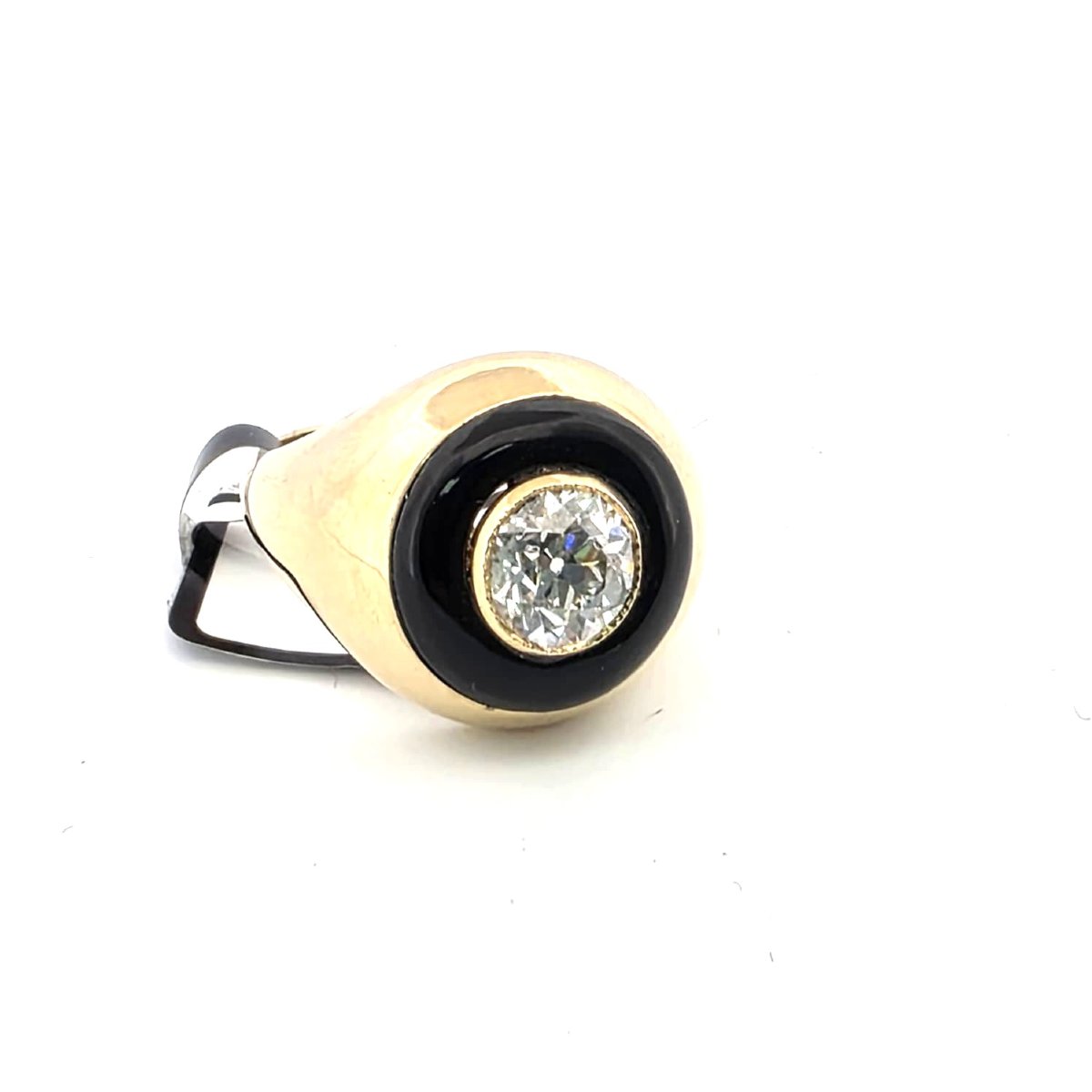 Anello in oro giallo 18kt con diamante e onice-photo-2
