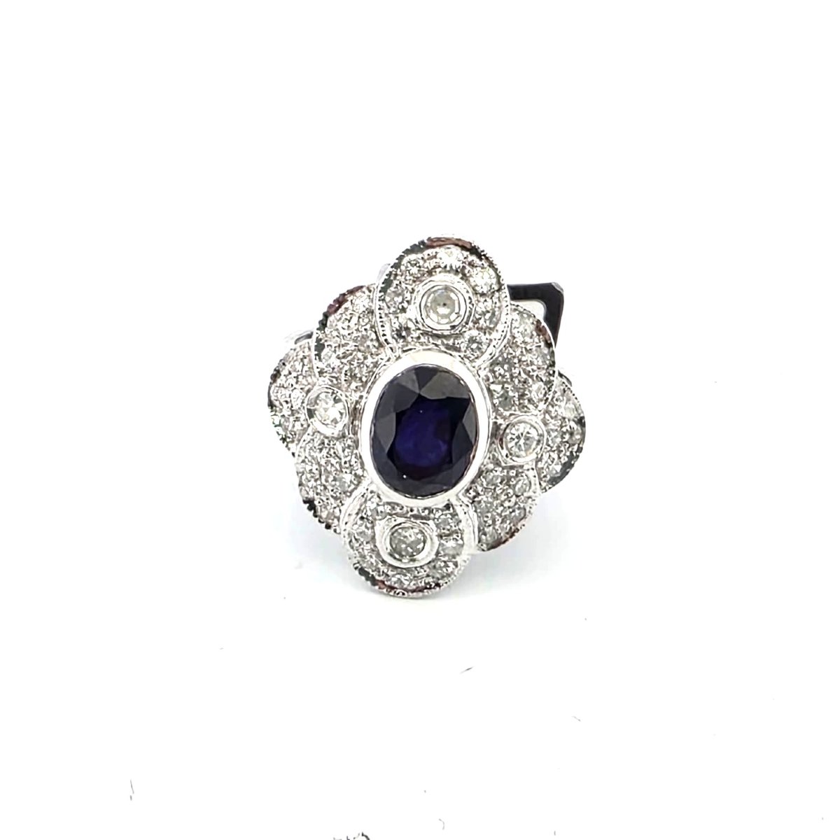 Anello in oro bianco 18kt con zaffiro e diamanti-photo-2