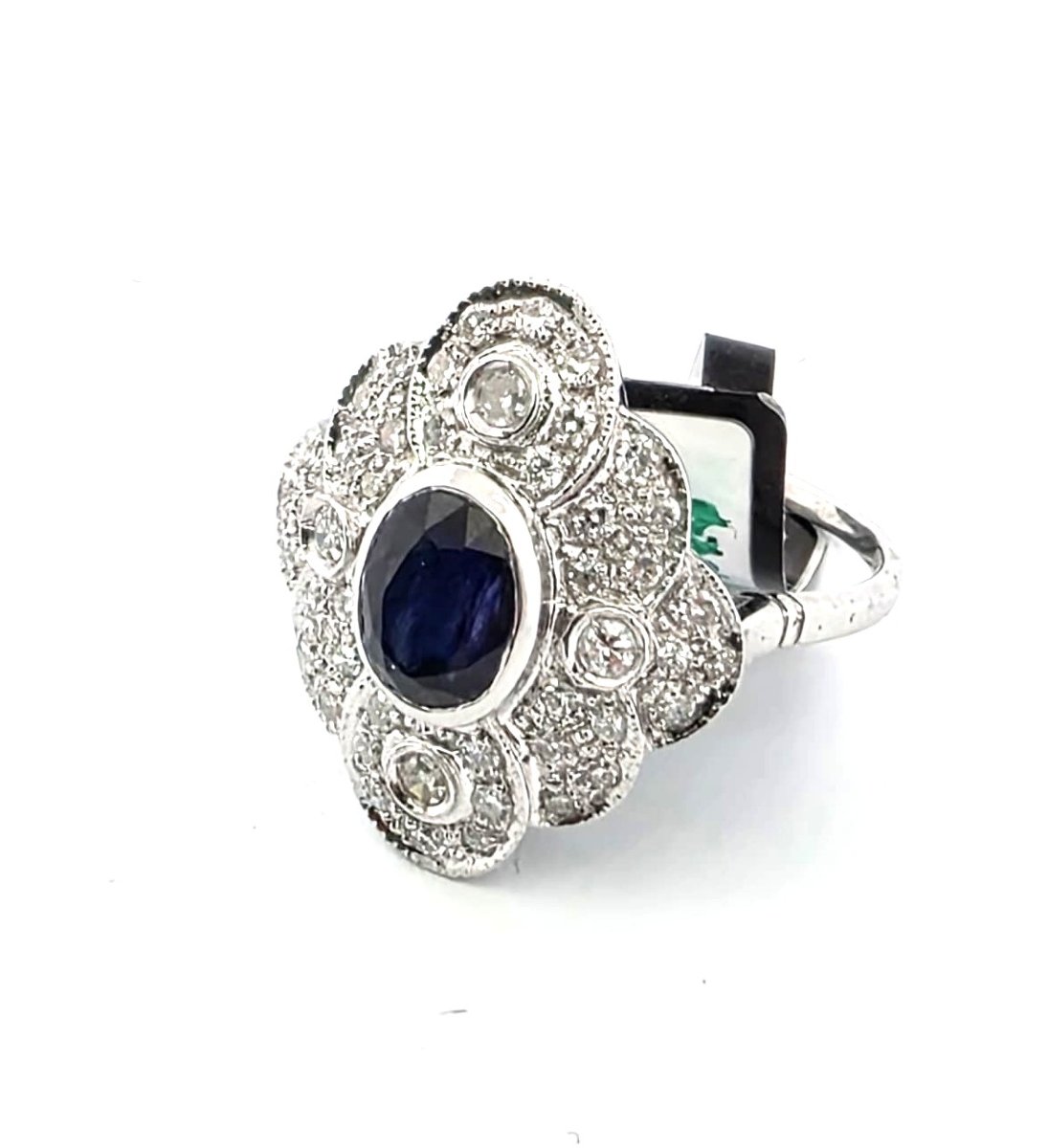 Anello in oro bianco 18kt con zaffiro e diamanti-photo-4
