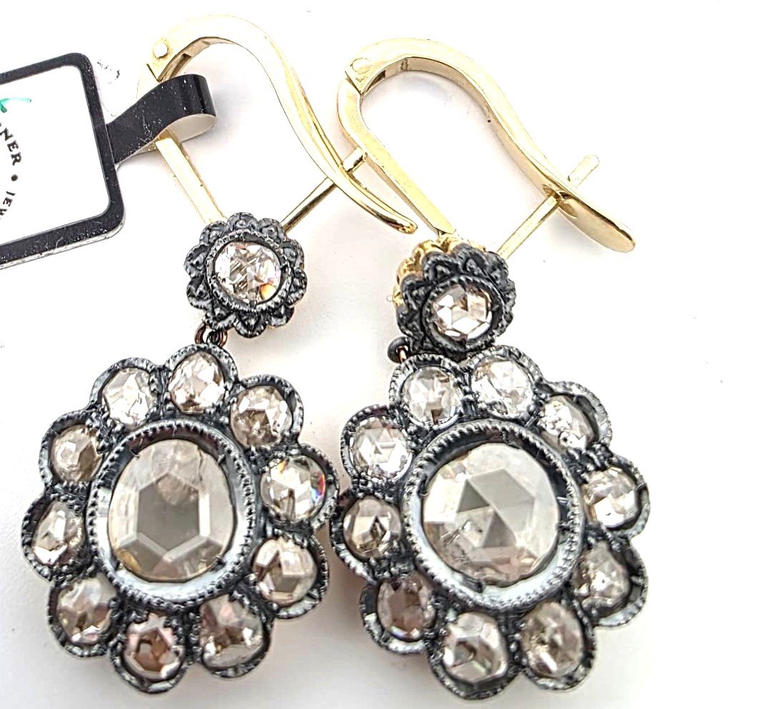 Orecchini in oro giallo 18kt con diamanti rosa coronè-photo-4