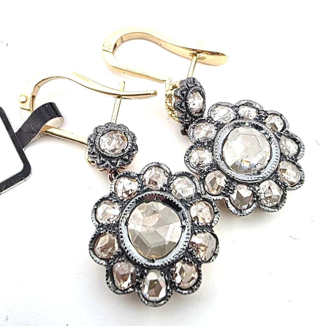 Orecchini in oro giallo 18kt con diamanti rosa coronè-photo-1