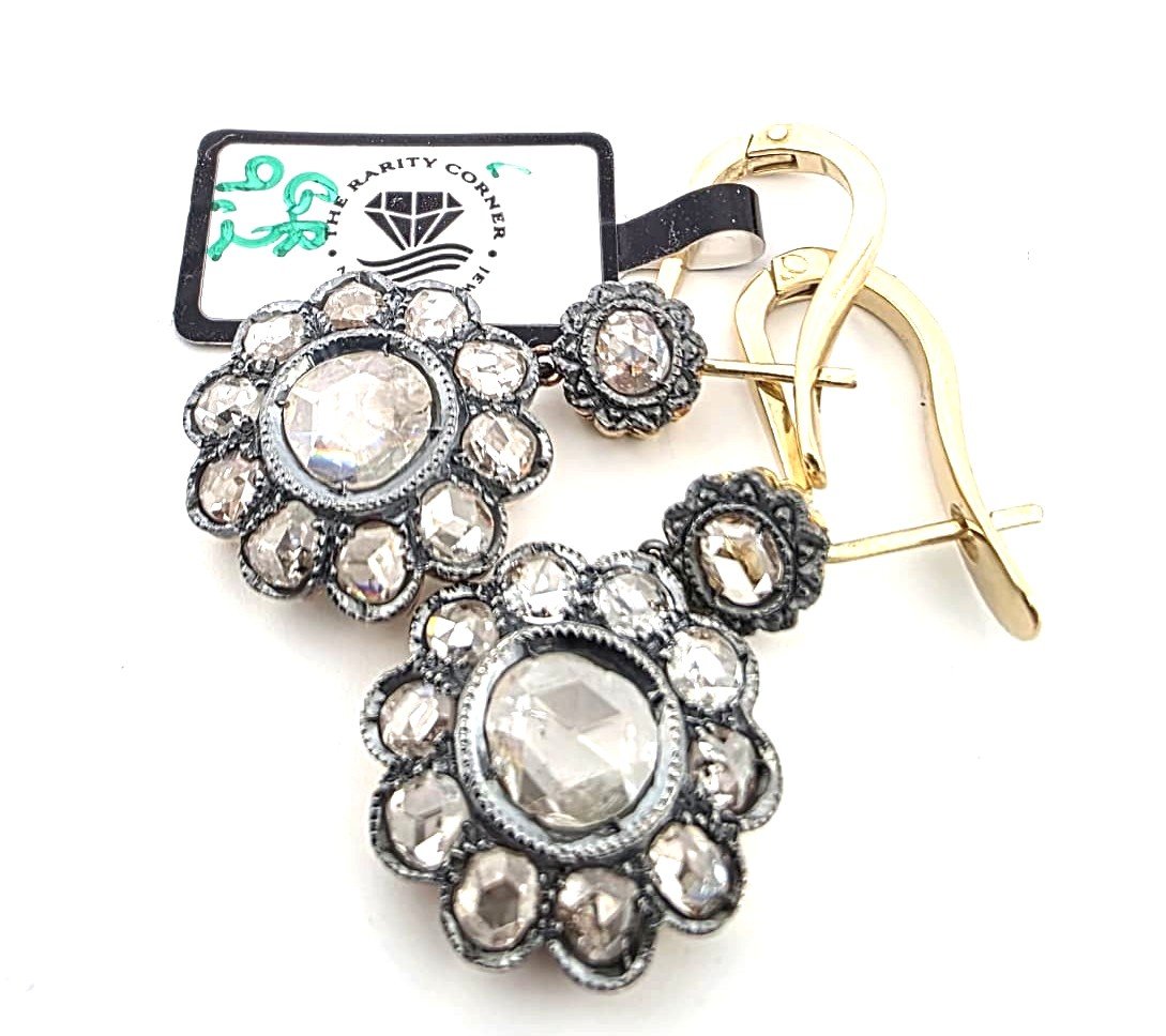 Orecchini in oro giallo 18kt con diamanti rosa coronè-photo-3