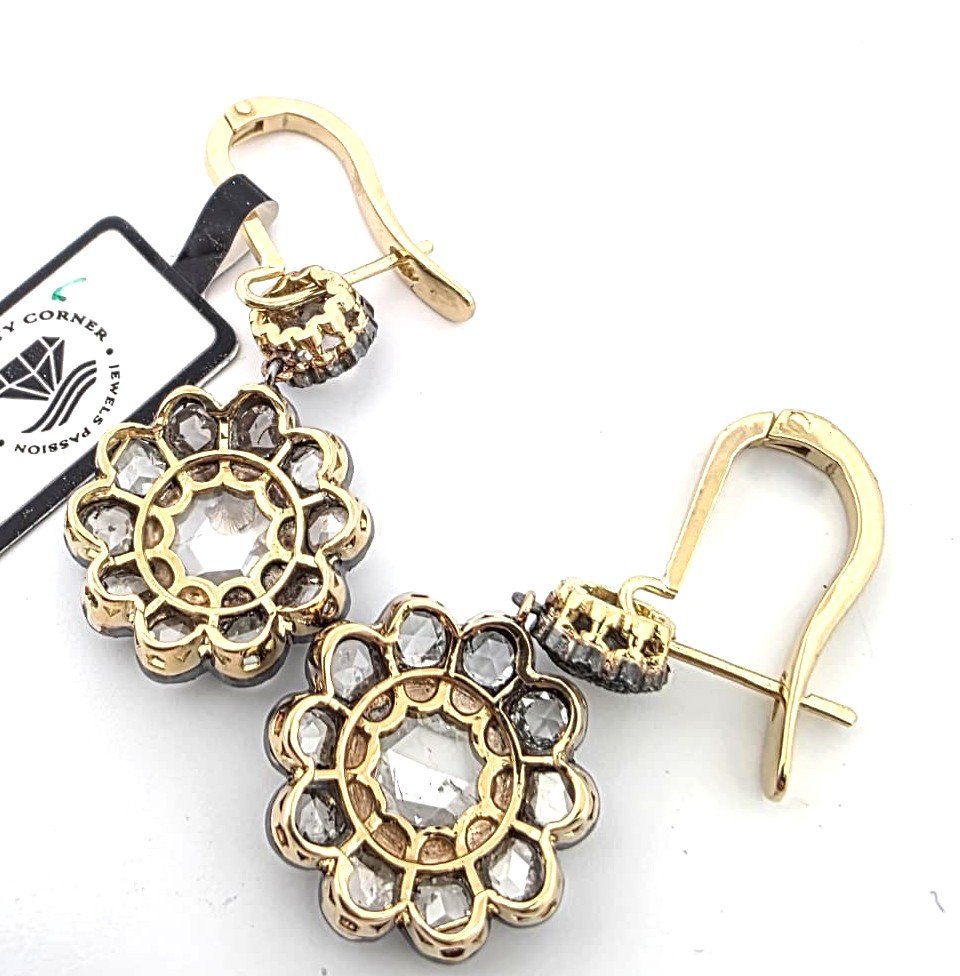 Orecchini in oro giallo 18kt con diamanti rosa coronè-photo-5