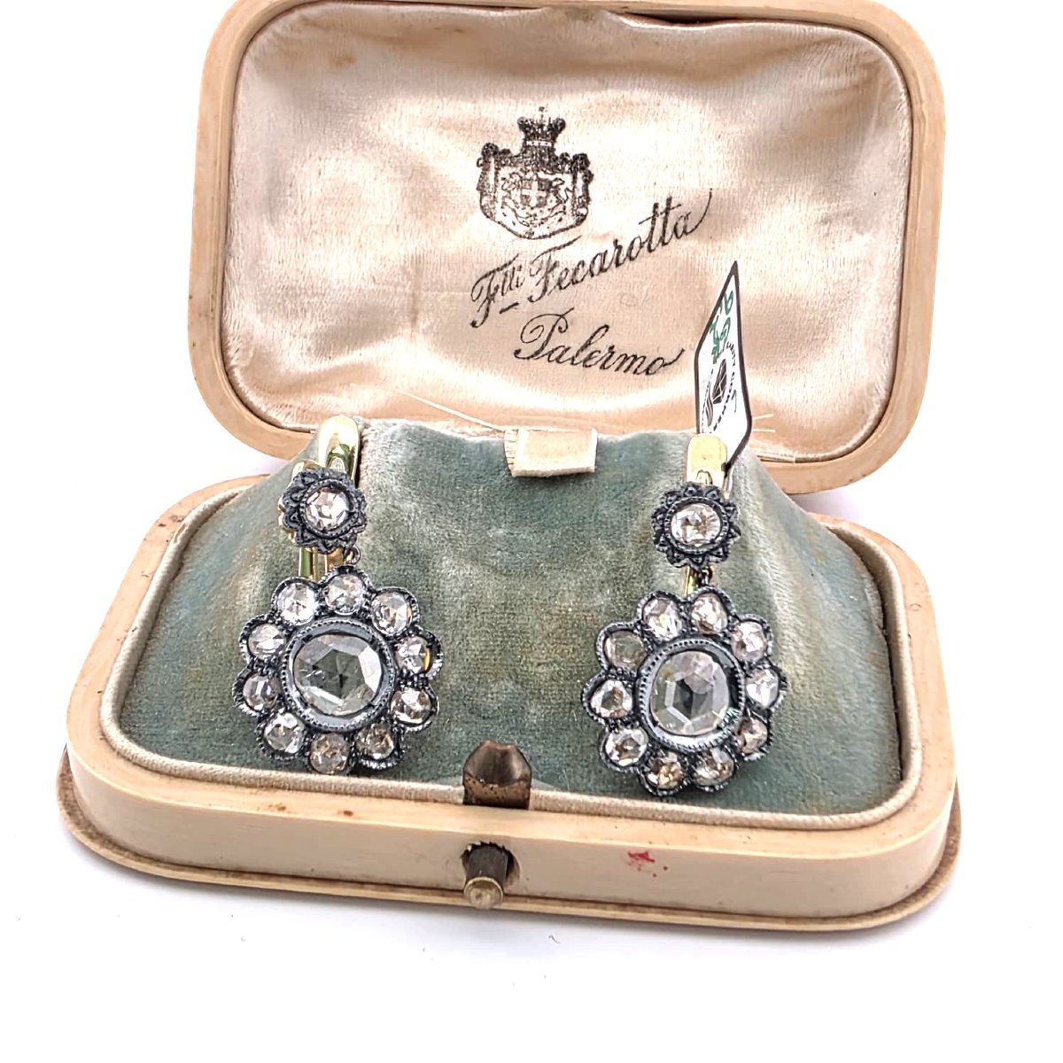 Orecchini in oro giallo 18kt con diamanti rosa coronè-photo-6