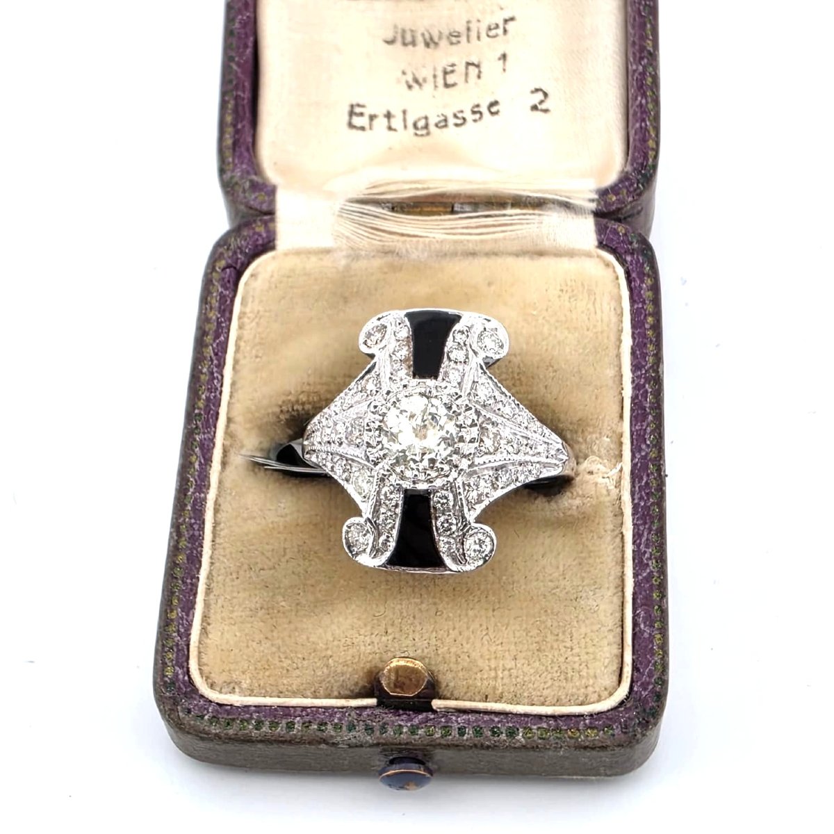 Anello in oro bianco 18kt con diamanti e onice-photo-1