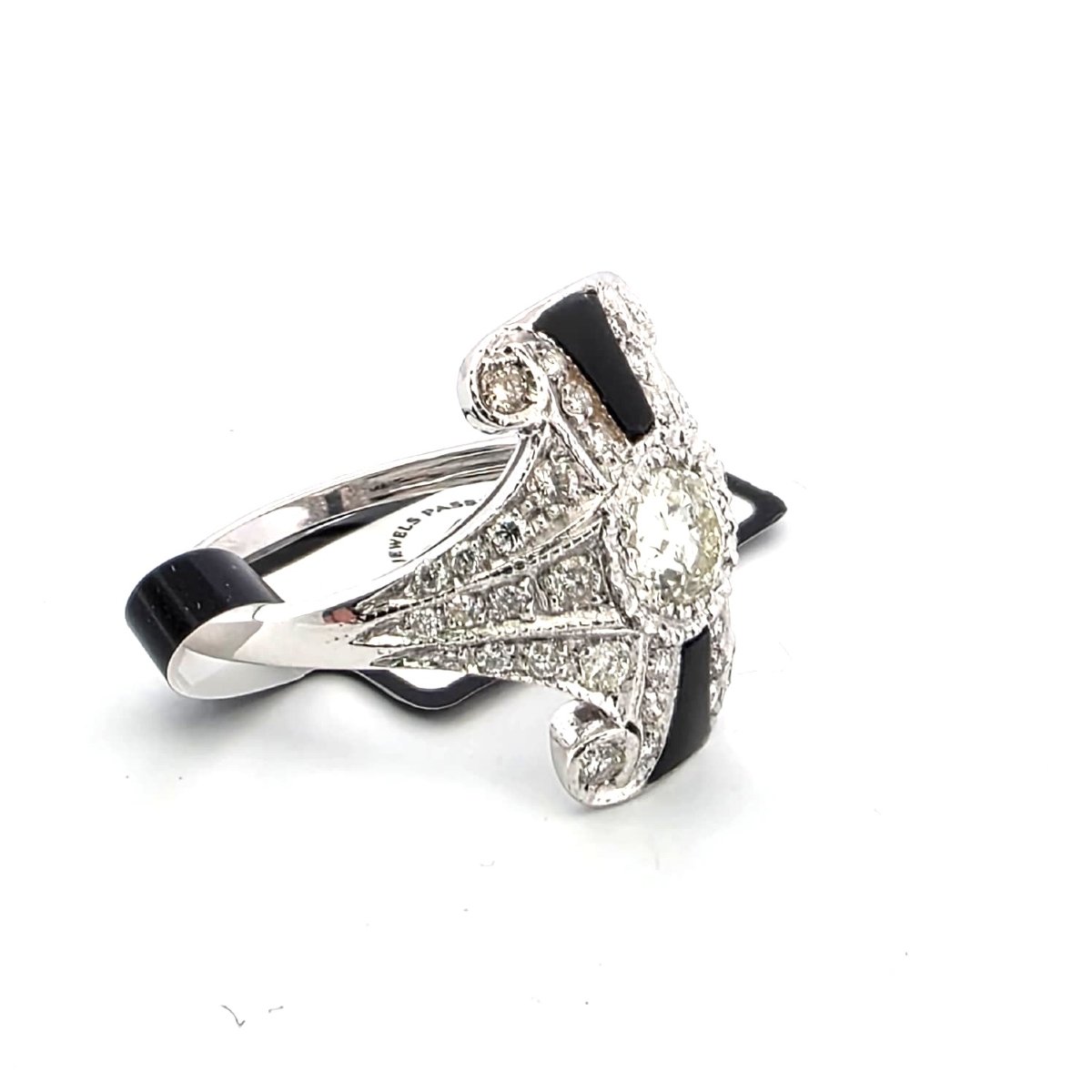Anello in oro bianco 18kt con diamanti e onice-photo-3