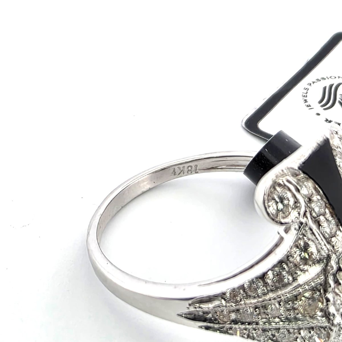 Anello in oro bianco 18kt con diamanti e onice-photo-4