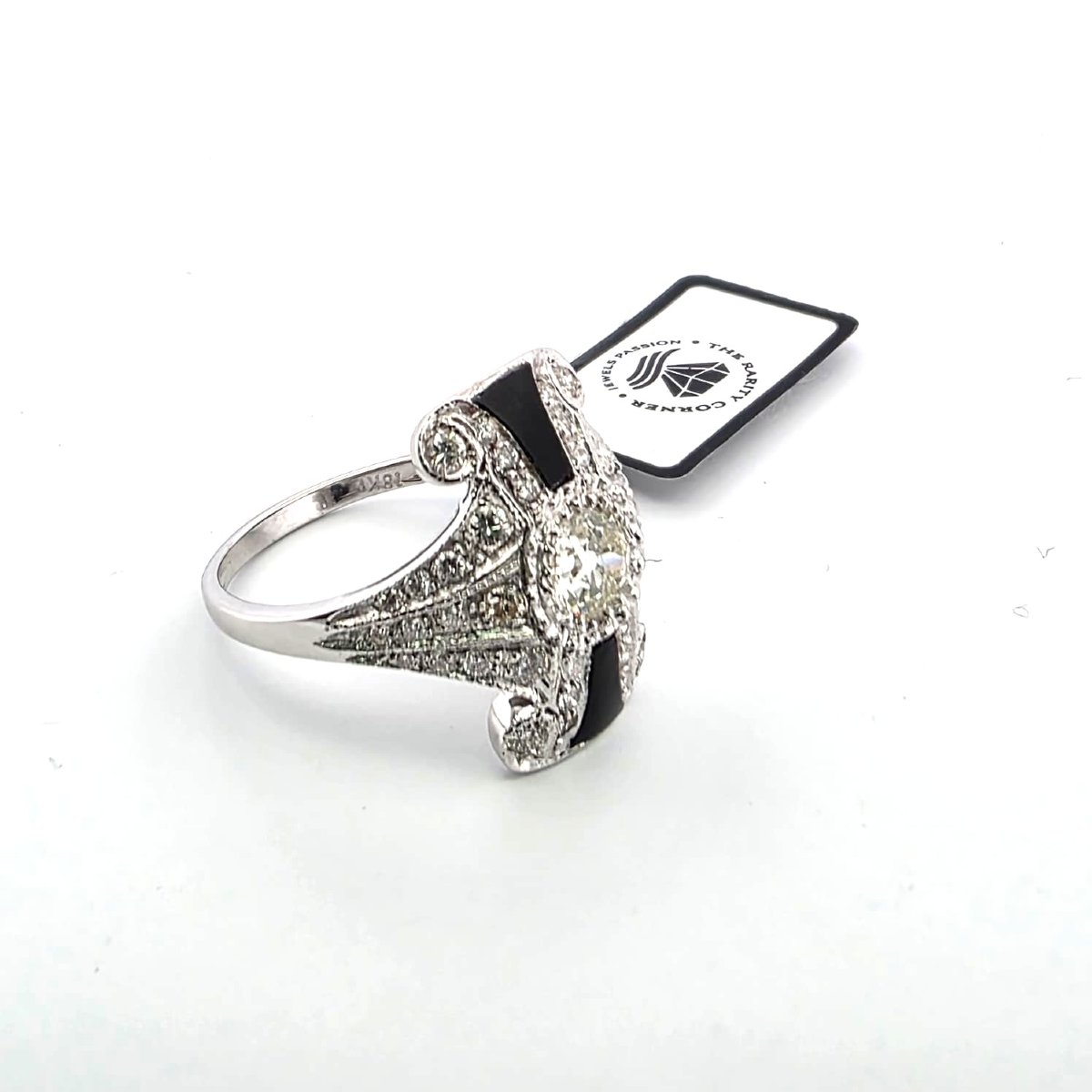 Anello in oro bianco 18kt con diamanti e onice-photo-5