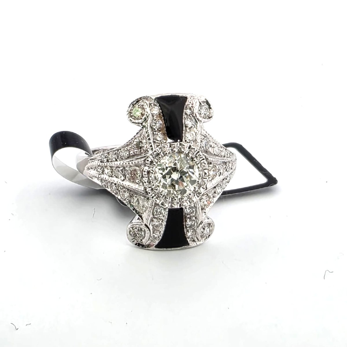 Anello in oro bianco 18kt con diamanti e onice-photo-8