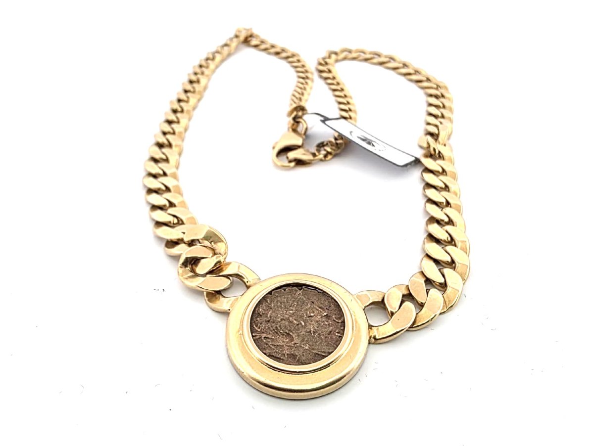 Collana in oro giallo 18kt con moneta antica romana-photo-3